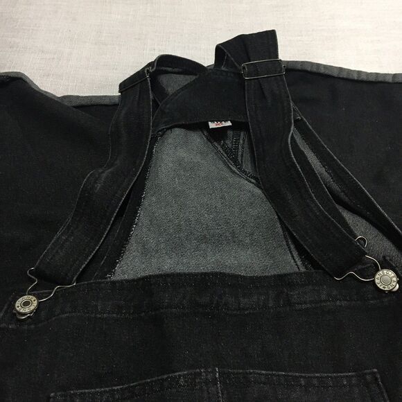 Women’s 90s Y2K Denim Overall Shorts XL Black Shortfall Romper Grunge Whimsygoth - Picture 11 of 16